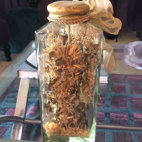 TRIANGLE JAR WITH GOLDEN DECORATIONS, BOW, & TASSELS • 9.75” x 4” - Picture 5 of 9